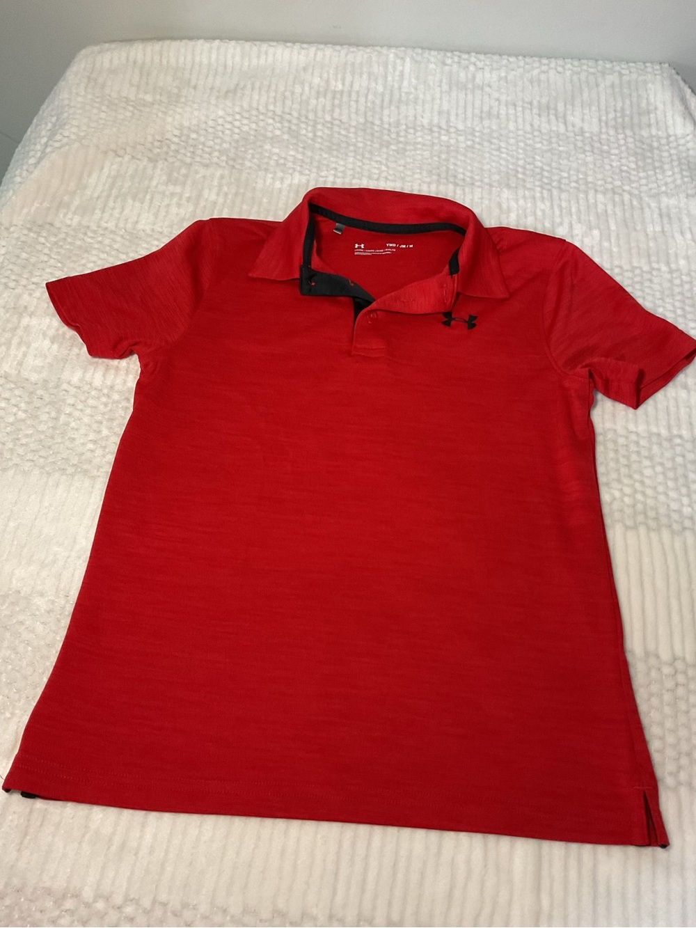 Under Armour Red Polo with Black Collar Detail Boys size YMD